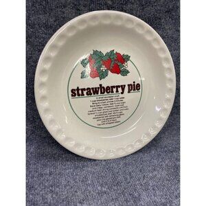 Vintage Ceramic Strawberry Pie Baking Pan Dish Plate with Recipe